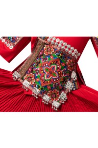 Custom-made Hmong costume female Dong design minority costume adult summer short embroidery dance performance travel clothing SKDO007 side view
